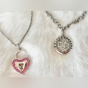 Two Charm bracelets for woman 
Heart pink rhinestone key & DG silver bracelet